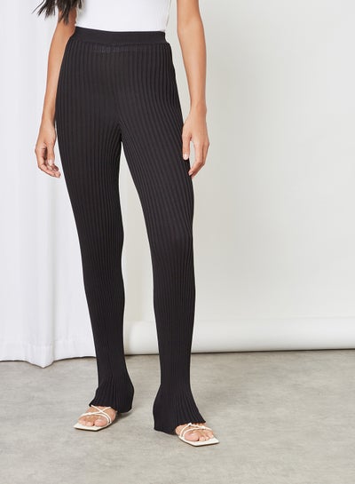 Buy Ribbed Knitted Pants Black in Egypt