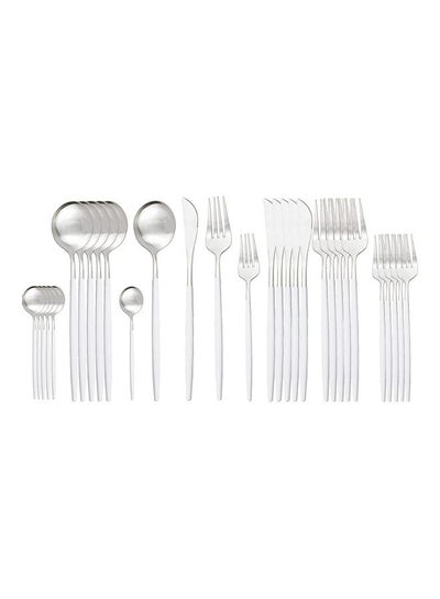 Buy 30-Piece Various Size Stainless Steel Cutlery Set Silver/White in UAE