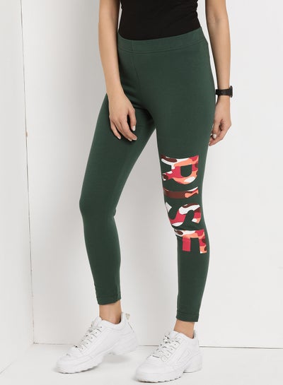 Buy Rise Printed High Waist Elasticated Waistband Skinny Fit Leggings Green in Saudi Arabia