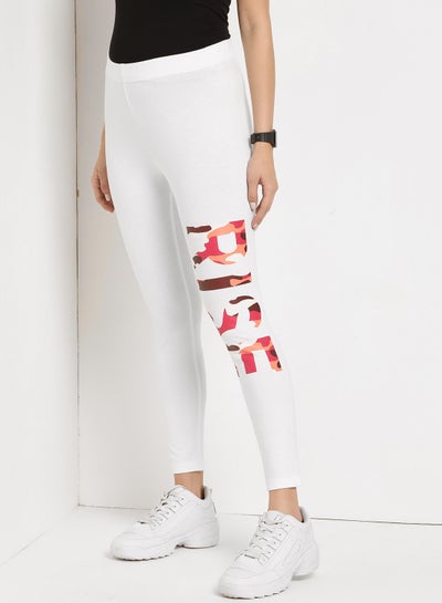 Buy Rise Printed High Waist Elastic Waistband Skinny Fit Leggings White in UAE