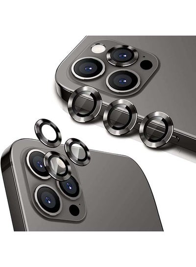 Buy Metal Ring With Tempered Glass Camera Lens Protector iPhone 12 Pro Black in UAE