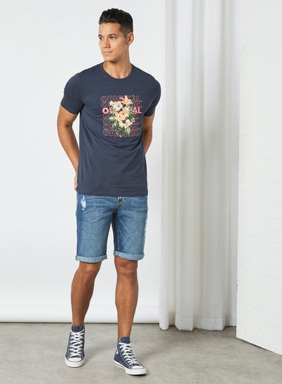 Buy Floral Print T-Shirt Dark Blue in Saudi Arabia