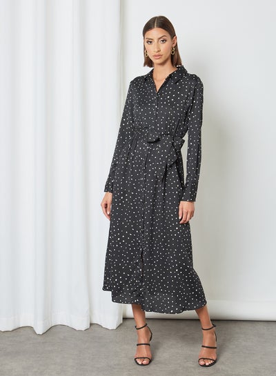 Buy Dot Print Shirt Dress Black in Saudi Arabia