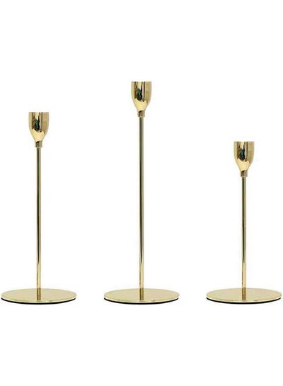 Buy 3-Piece Candle Stick Holders Set Gold 10x10x33.5cm in Saudi Arabia