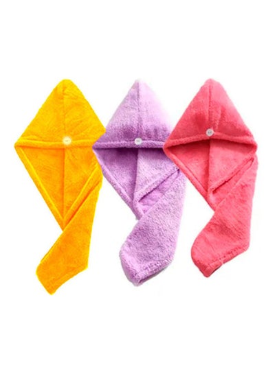 Buy Pack Of 3 Microfiber Hair Towel Turban Wrap Orange/Purple/Pink 63x24cm in Egypt