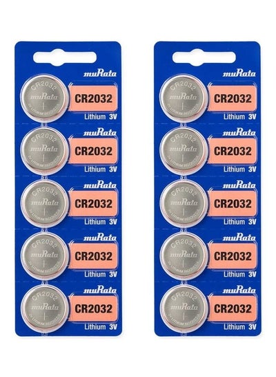 Buy 10-Piece CR2032 Lithium 3V Coin Cell Battery Silver in UAE