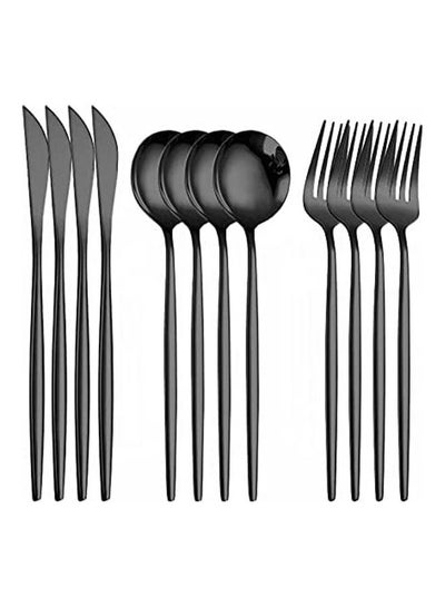 Buy 12-Piece Stainless Steel Cutlery Set Black in UAE