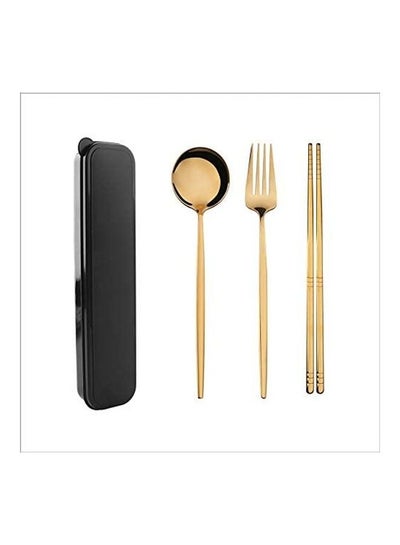 Buy 4-Piece Stainless Steel Cutlery Set With Storage Case Gold in Saudi Arabia