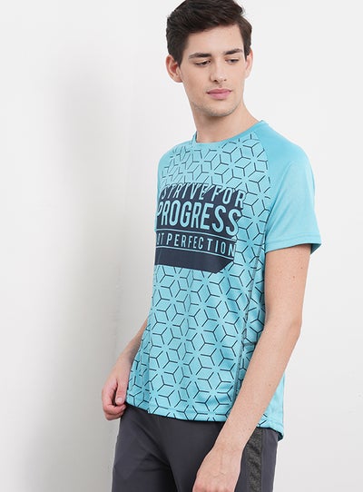 Buy Slogan Sports Running T-Shirt Aqua in UAE