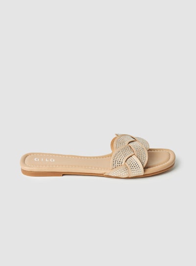 Buy Casual Flat Sandals Gold in Saudi Arabia