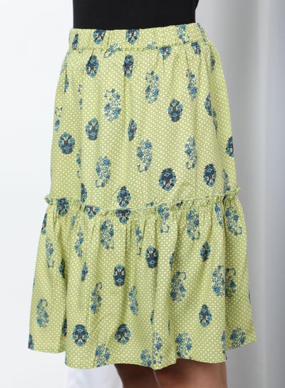 Buy Printed Flared Skirt Green Aop in UAE