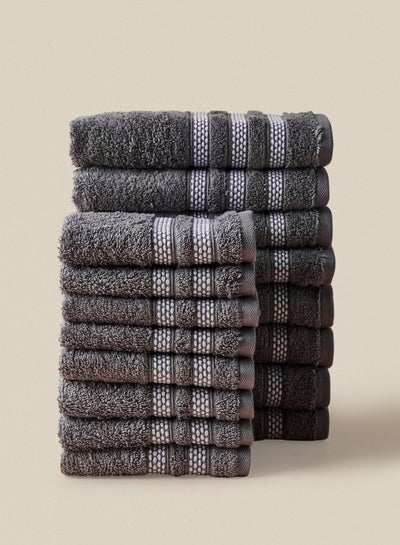 Buy 16 Piece Bathroom Towel Set - 500 GSM 100% Cotton Premium Quality - 8 Hand Towel - 8 Face Towel - Highly Absorbent - Fast Dry Grey/White in Saudi Arabia