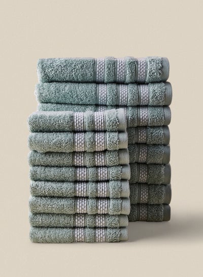 Buy 16 Piece Bathroom Towel Set - 500 GSM 100% Cotton Premium Quality - 8 Hand Towel - 8 Face Towel - Highly Absorbent - Fast Dry Aqua/White in Saudi Arabia