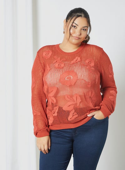 Buy Plus Size Floral Sweater Red in UAE