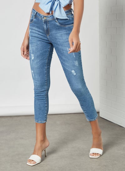 Buy Cropped Slim Fit Jeans Medium Blue in UAE