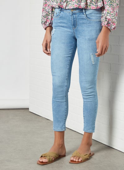 Buy Distressed Slim Jeans Light Blue in UAE