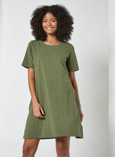 Buy Round Neck T-Shirt Mini Dress Green in Saudi Arabia