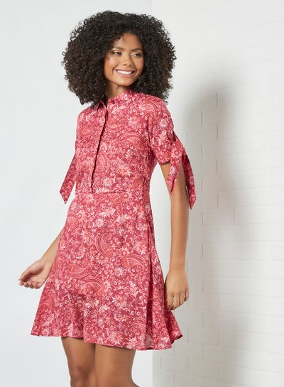 Buy Collared Neck Printed Mini Dress Pink/White in Saudi Arabia