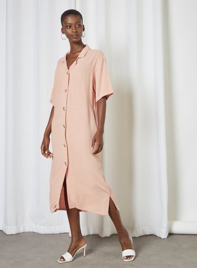 Buy Button Down Midi Dress Pink in UAE