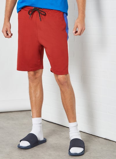 Buy Contrast Stripe Detail Elastic Waistband Drawstring Shorts Apple Red in Saudi Arabia