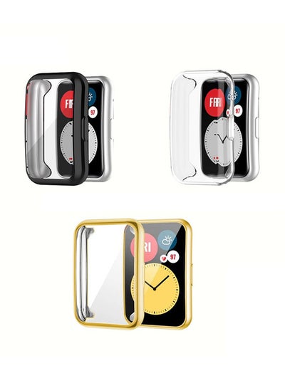 اشتري 3-Piece Protective Case For Huawei Watch Fit 5x4x1.20سم Clear/Black/Gold في السعودية