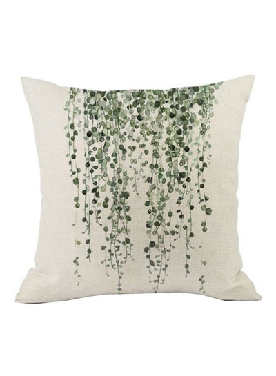 Buy Natural Ink Painting Cushion Cover White/Green 45x45cm in UAE