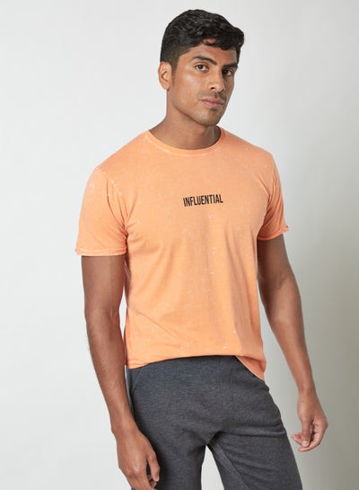 Buy Text Print Acid Wash T-Shirt Peach in Saudi Arabia