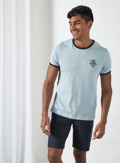 Buy Crew Neck Ringer T-Shirt Pale Blue/ Dark Navy in Egypt