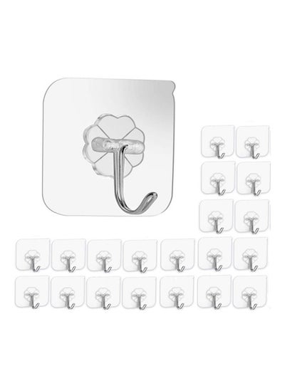 Buy 20-Piece Heavy Duty Self-Adhesive Hooks Clear/Silver 6x6cm in Saudi Arabia