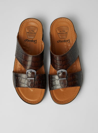 Buy Textured Strap Sandals Brown in Saudi Arabia