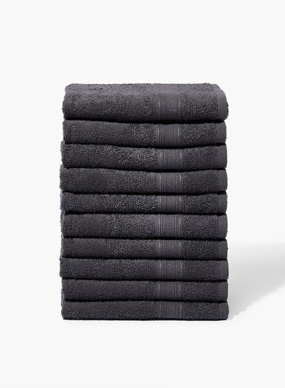 Buy 10 Piece Bathroom Towel Set - 400 GSM 100% Cotton Terry - 10 Face Towel - Quick Dry - Super Absorbent Ash Grey 40 x 60cm in UAE