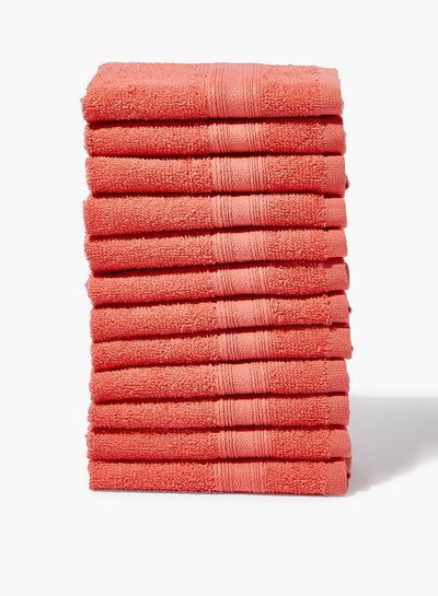 Buy 12 Piece Bathroom Towel Set - 400 GSM 100% Cotton Terry - 12 Face Towel - Quick Dry - Super Absorbent Melon 30 x 30cm in Saudi Arabia