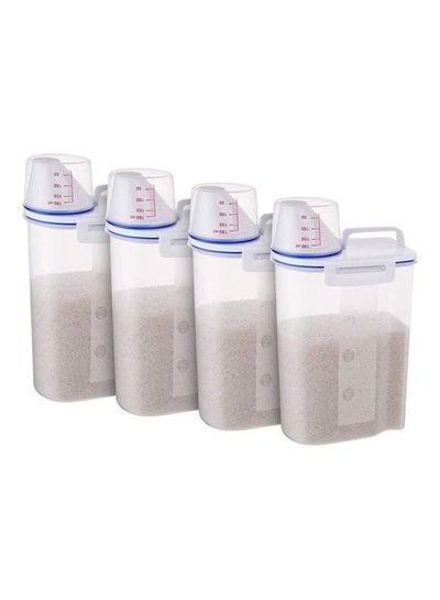 Buy 4-Piece Rice And Cereal Storage Container With Measuring Cup Set Clear/Blue 2kg in UAE