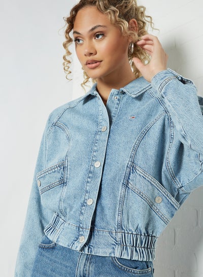 ebossy Women's See Through Floral Embroidery Lace Crop Denim Jacket Ripped Distressed Jean Jacket