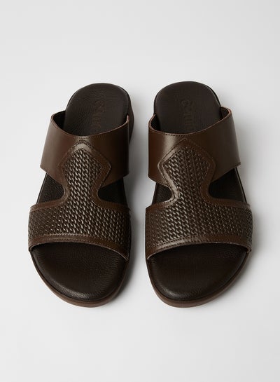 Buy Dual Textured Strap Sandals Brown in UAE