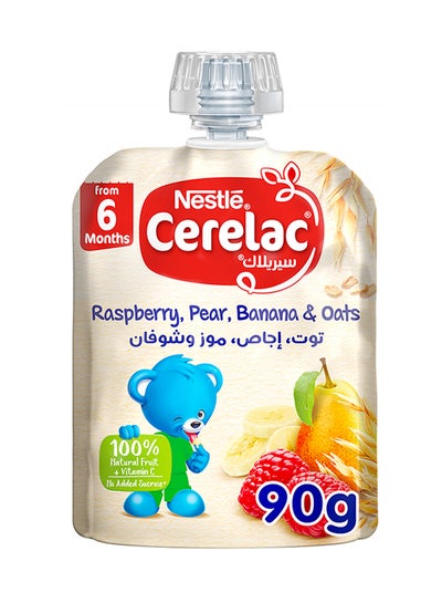 Buy Nestlé Fruits Puree Pouch Raspberry, Pear, Banana And Oats 90grams in UAE