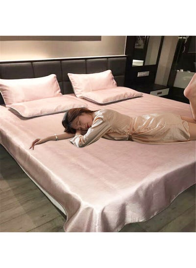 Buy Summer Ice Silk Soft Cool Breathable Bed Flat Sheet with Pillow Cover Beige 240x250x0.5cm in Saudi Arabia