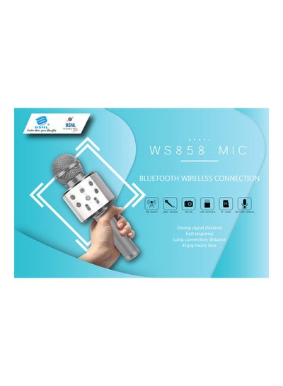 Buy Portable Wireless Handheld Karaoke Microphone With Bluetooth Speaker WS-858 Silver in UAE