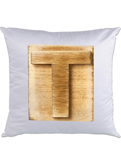 Buy T-Printed Decorative Pillow White/Brown 40 x 40cm in UAE