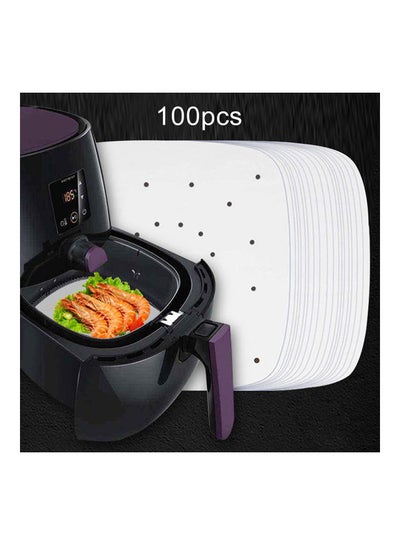 Buy 100-Piece Perforated Square Non-stick Air Frying Paper White 6.5inch in Saudi Arabia