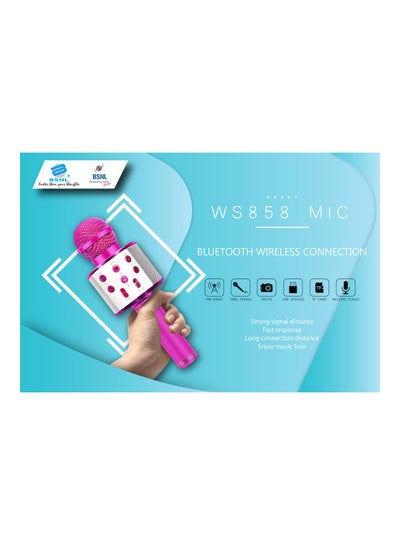 اشتري ميكروفون كاريوكي لاسلكي محمول باليد مع مكبر صوت يعمل بتقنية البلوتوث WS-858 وردي في الامارات