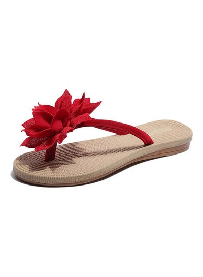 Buy Non Slip Flower Flip Flops Red/Brown in UAE