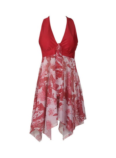 اشتري 2-Piece Printed Backless Women Swimdress Tankini Set أحمر في السعودية