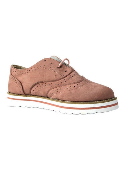 Buy Women Anti-Skid Lace-Up Wingtip Brogue Hollow Shoes Pink in Saudi Arabia