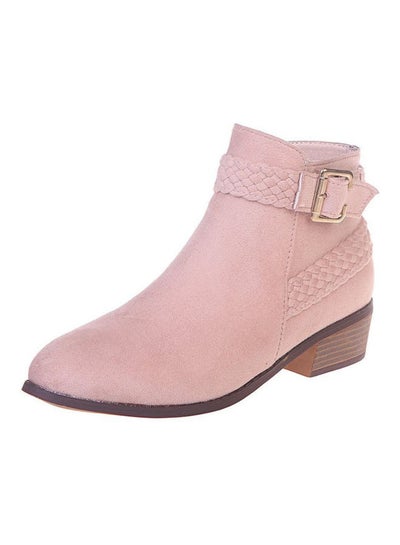 Buy Women Braided Strap Buckle Boots Shoes Pink in Saudi Arabia