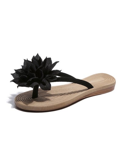 اشتري Women Fashion Summer Non Slip Flower Flip Flops Flat Sandals أسود / بيج في السعودية