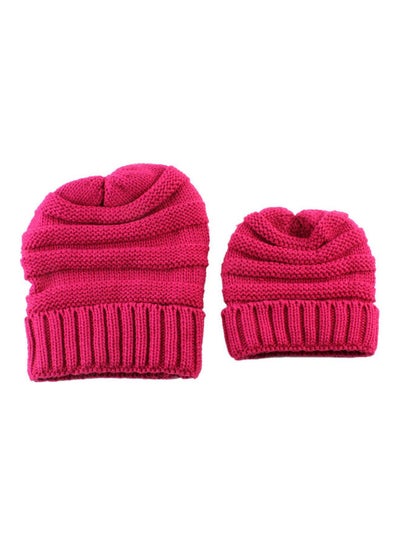 Buy 2-Piece Various Size Winter Warm Knit Knitted Crochet Beanie Red in Saudi Arabia