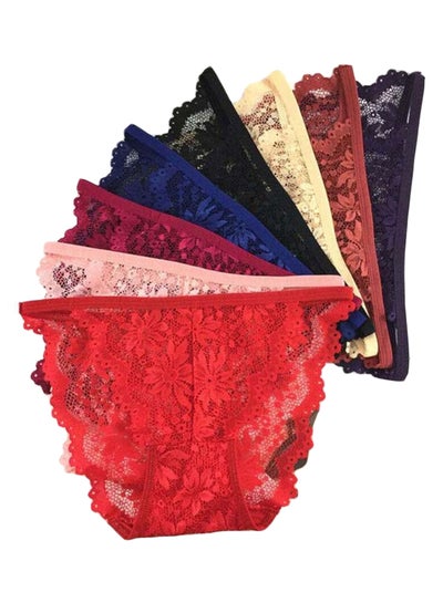 Buy Pack Of 8 Floral Lace Detail Brief Multicolour in Saudi Arabia