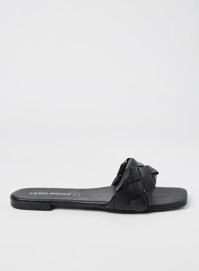 Buy Leather Flat Sandals Black in UAE