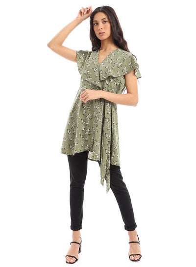 Buy Soft And Comfortable Fabric Casual Flower Printed Blouses Olive in Egypt